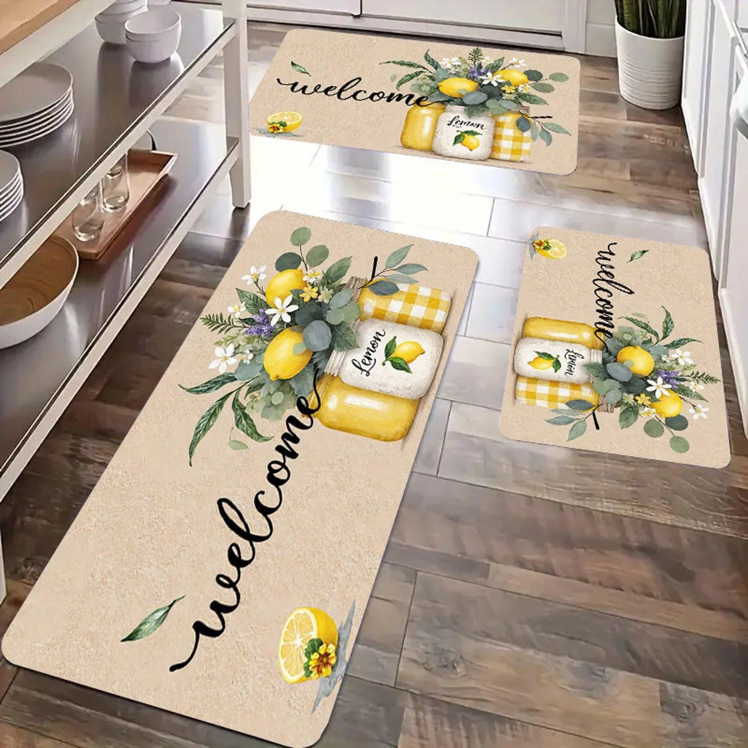 1‑Piece ，JIT Modern Kitchen Rug, Lemon‑Flower Pattern Soft Comfortable Lightweight Flannel Rug, Home Decor and Festival Ornament Suitable for Bedroom, Living Room, Dining Area, Bathroom, Laundry Room, Doorway, Kitchen and Other Scenarios