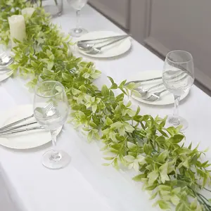 6.5ft Green Artificial Wandering Peperomia Tetragona Leaf Vine, Faux Table Hanging Garland