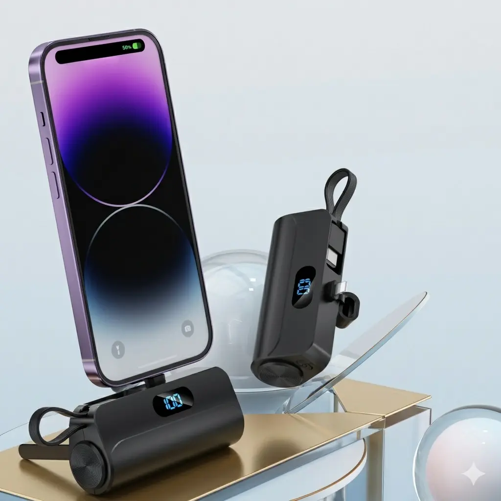6500mAh Mini Capsule Power Bank with Dual UHcelet SB-C Ports, 22.5W Fast Charging Portable Charger with Phone Stand & Flashlight, Digital Display, USB-C to Lightning Adapter for iPhone 16/15/14/13/12 & Android