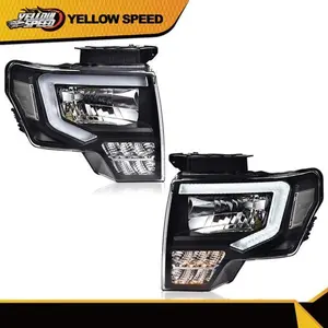 Fit For 2009-2014 Ford F150 LED Tube DRL Headlights Black Headlamps