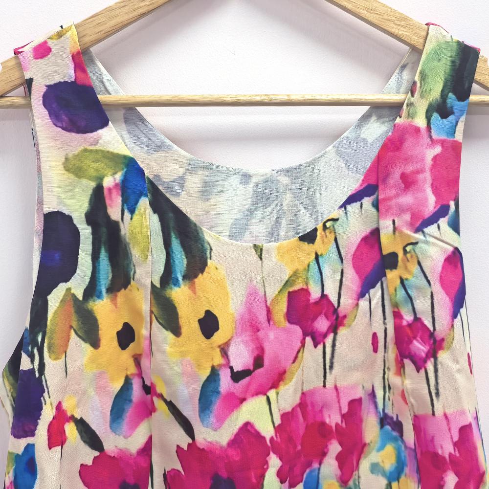 (Runs Large)Sage Vell Watercolor Floral/Blue Striped/Red Polka-dot Non-positional Print Layered Tank Top Sleeveless Round Neck Loose Fit Casual Boho Style For Daily Vacation Beach Office All Match Outfit