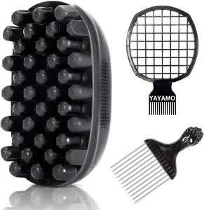 Professional 4-in-1 Grooming Kit for Black Hair, Upgraded Silicone Twist Brush with Stainless Steel Fist Pick, Mesh Comb & Dual-Ended Edge Brush for Coils and Twists
