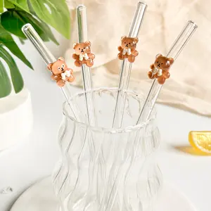 Cute Bear-Shaped Reusable Glass Straw, Drinking Straw, Clear & Bendable Design, Ideal for Cold Beverages, Perfect Gift for Girls, Durable Drinkware