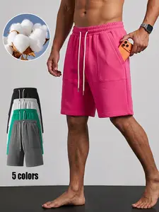 Men's Fitness Sports Shorts, Lightweight Breathable Shorts, Casual Breathable Comfortable Shorts, Suitable for Outdoor Running Workouts, Basketball Shorts, Men's Summer Solid Color Elastic Waist Drawstring Bottoms