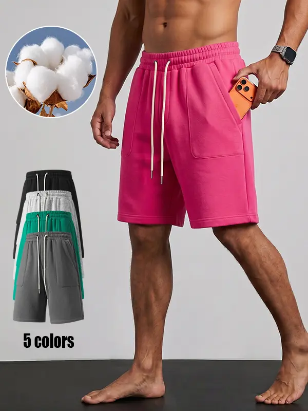 Summer Vibes: Men's shorts, Solid Cotton Blend Loose Fit Drawstring Shorts with Large Deep Side Pockets, Breathable Lightweight Soft Athletic Shorts for Daily Commute, Workout, Running, Gym, Available in 5 Different Solid Color Options