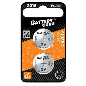 BatteryGuru Car Key Batteries CR2016 3V (Pack of 2)