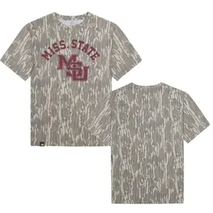Red MISS. STATE Designed On Original Bottomland Tshirt, Mossy Oak MISSISSIPPI STATE Bottomland Camouflage Camo Tee
