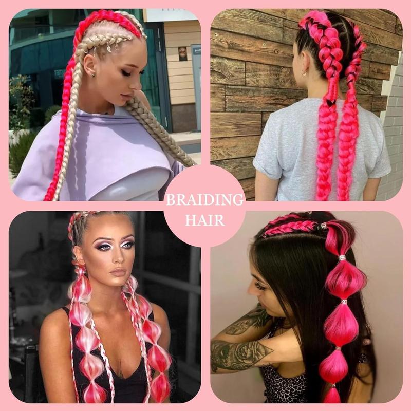 Hot Pink Braiding Hair Pre Stretched 2 Packs Box Braids Hair Extensions 26 Inches Synthetic Pre Stretched Braiding Hair