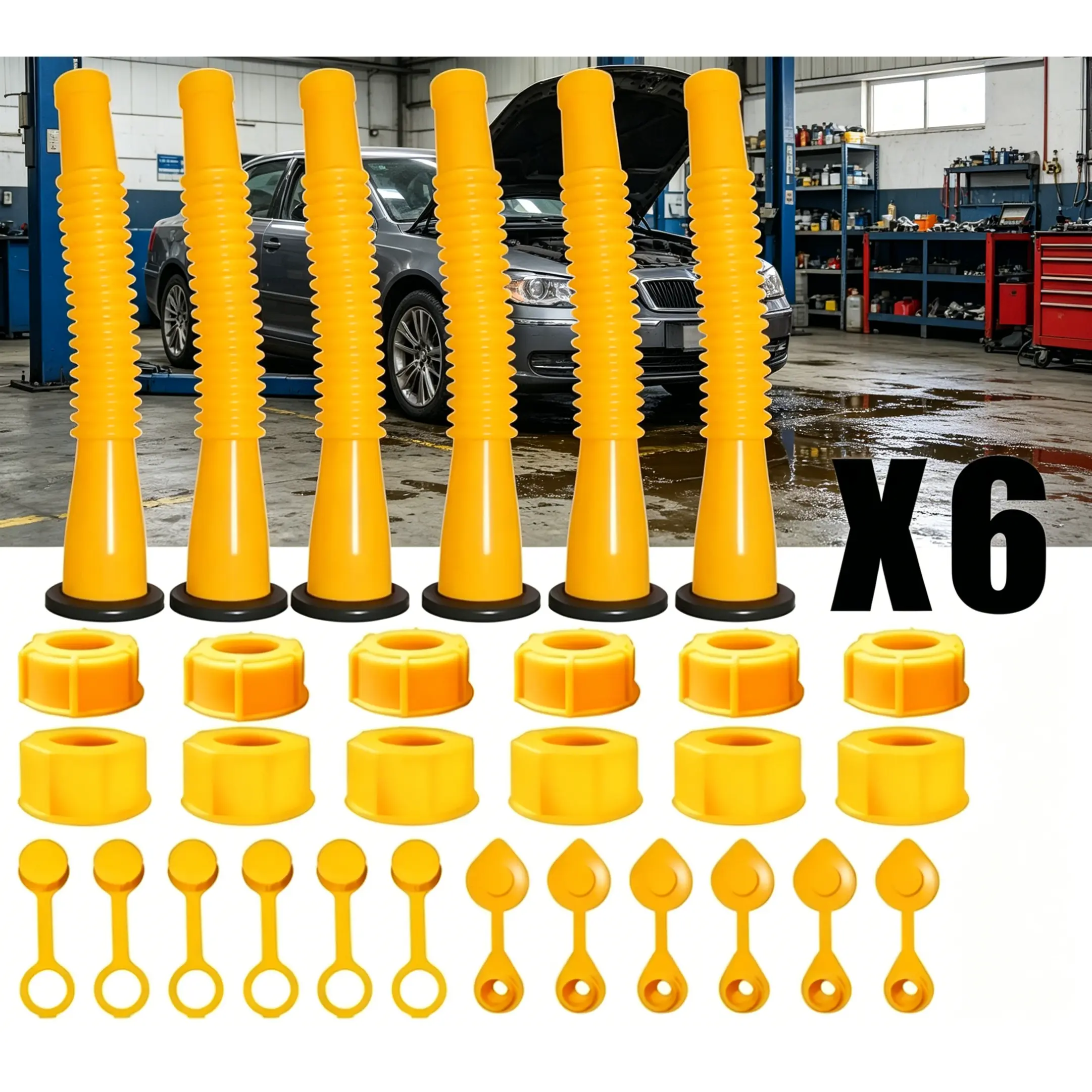 6-Piece Gas Can Spout Nozzle & Vent Kit, Replacement Spouts for Plastic Gas Cans, Compatible with Old Style Caps, Easy to Install