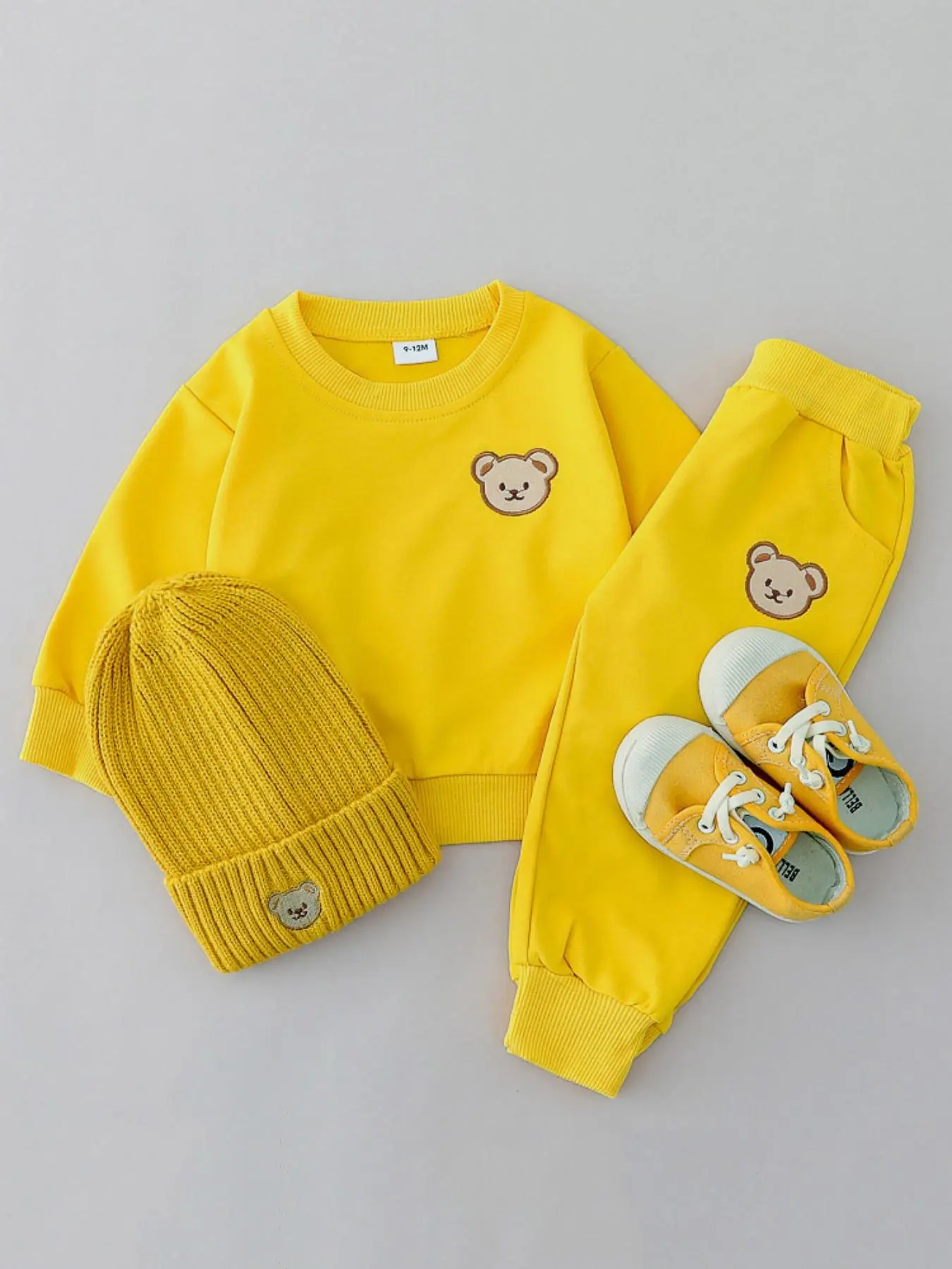 Baby's Two-piece Casual Outfits without Hat & Shoes, Cartoon Bear Embroidery Sweatshirt & Elastic Waist Sweatpants Set, Baby's Clothes for Daily Wear, Baby Clothing, Gift Set