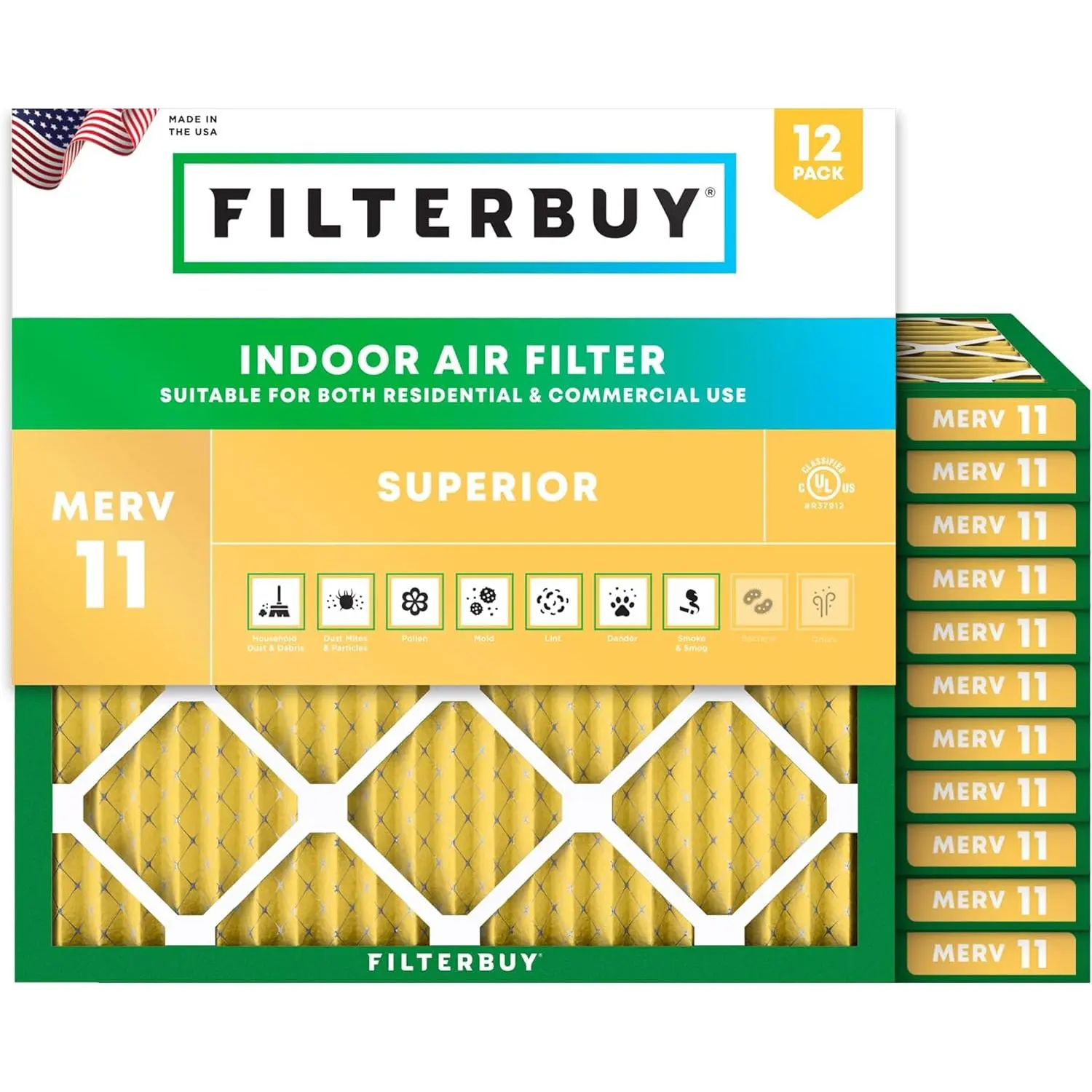 Filterbuy 20x20x1 Air Filter (12-Pack), Pleated MERV 11 Allergen Defense HVAC AC Furnace Air Filters (Actual Size: 19.50 x 19.50 x 0.75 Inches)