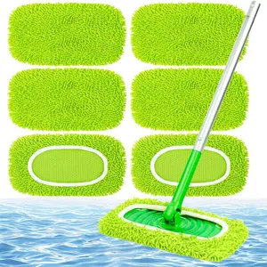 6-Pack Reusable Microfiber Chenille Mop Pads | 10-12 Inch Universal Flat Mop Replacement | Eco-Friendly Washable, Powerful Cleaning for Hardwood/Laminate TikTok Viral