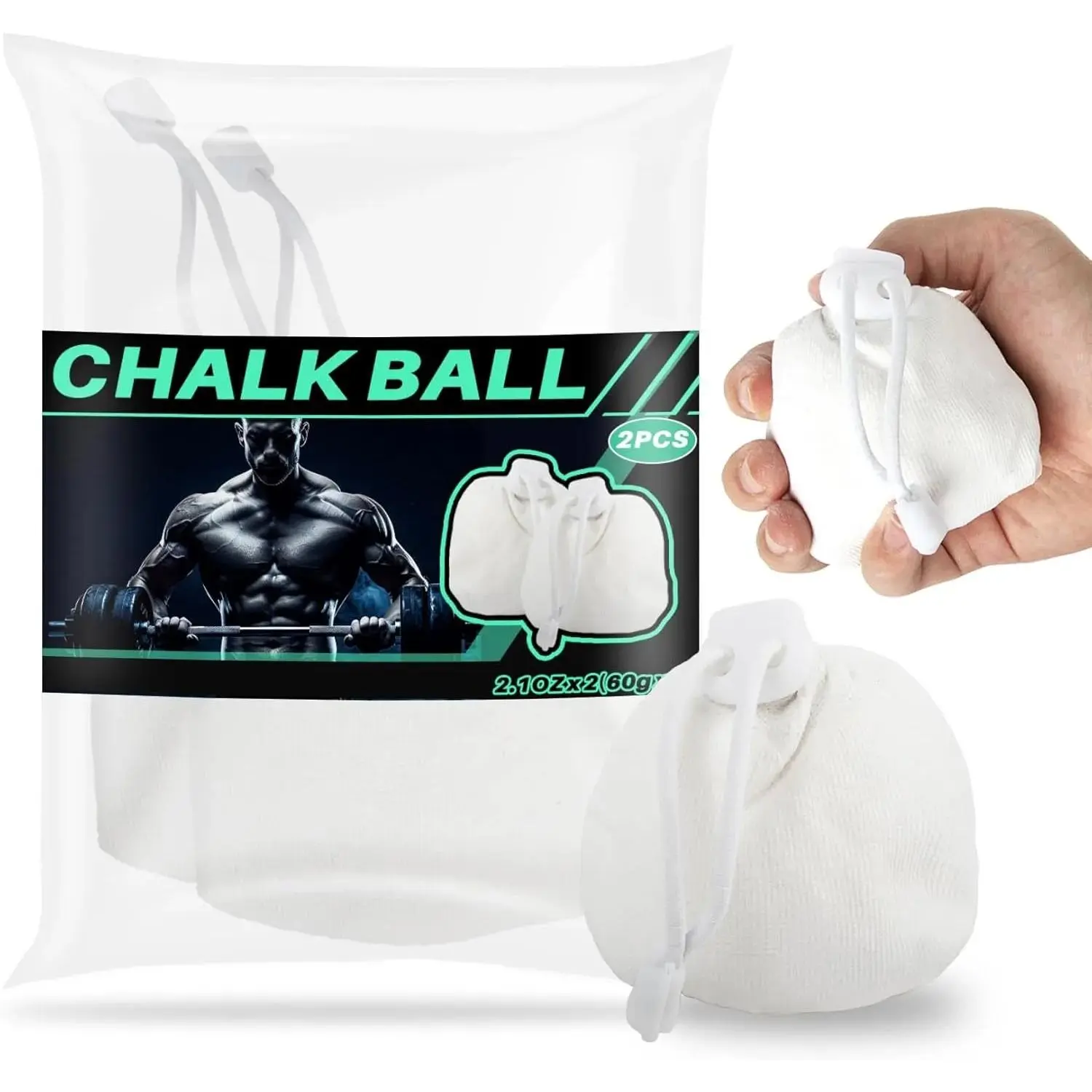 2PCS Climbing Chalk Balls - 2.1 OZ Each White Sport Chalk for Climbing, Training, Weightlifting - Gym Grip Enhancer