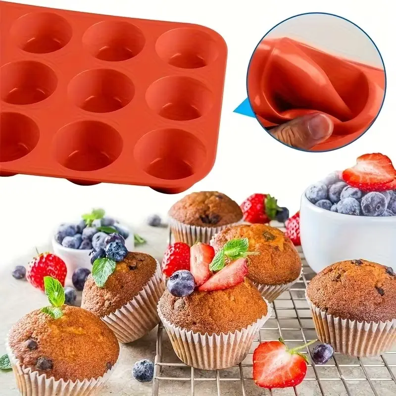 2pcs Premium Non-Stick Silicone Muffin Pan, 12-Cavity Cupcake Baking Tray, Oven Safe Up to 356°f, Perfect Gift for Bakers