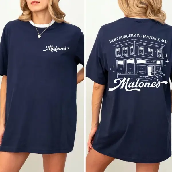 Malone's Bar Two-sided Shirt, Hockey Romance Tee, Best Burgers Hastings MA Tshirt, Bookish Gift