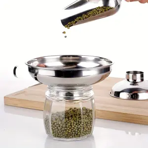 Wide-mouth stainless steel kitchen funnel with handle, food-grade metal, suitable for jam, sauce, cooking oil and other filters - filterers are suitable for home canning and food preservation