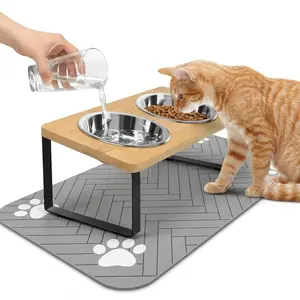 Elevated Cat Bowls , 15° Tilted Raised Anti Vomit Cat Feeder for Food and Water, Pet Feeding Station with 2 Stainless Steel Bowls(S Bowl) Ceramic, multipet household