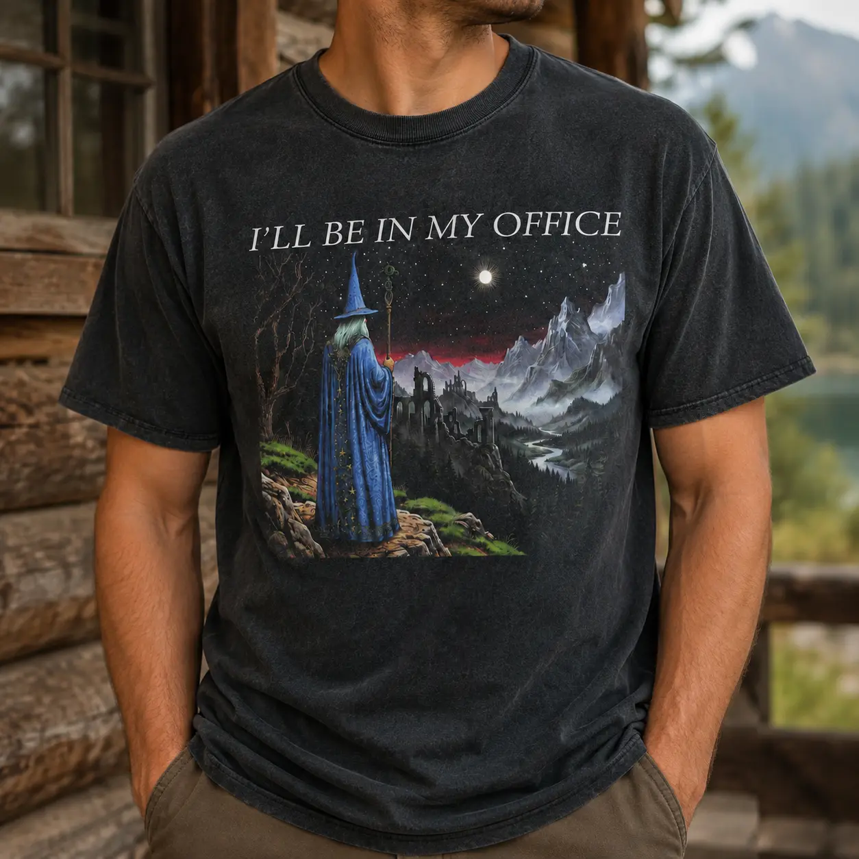 I'll Be in My Office Wizard Shirt, Vintage Fantasy Graphic Tee, Medieval Magic Lover Gift, Mystical Mountain T-Shirt