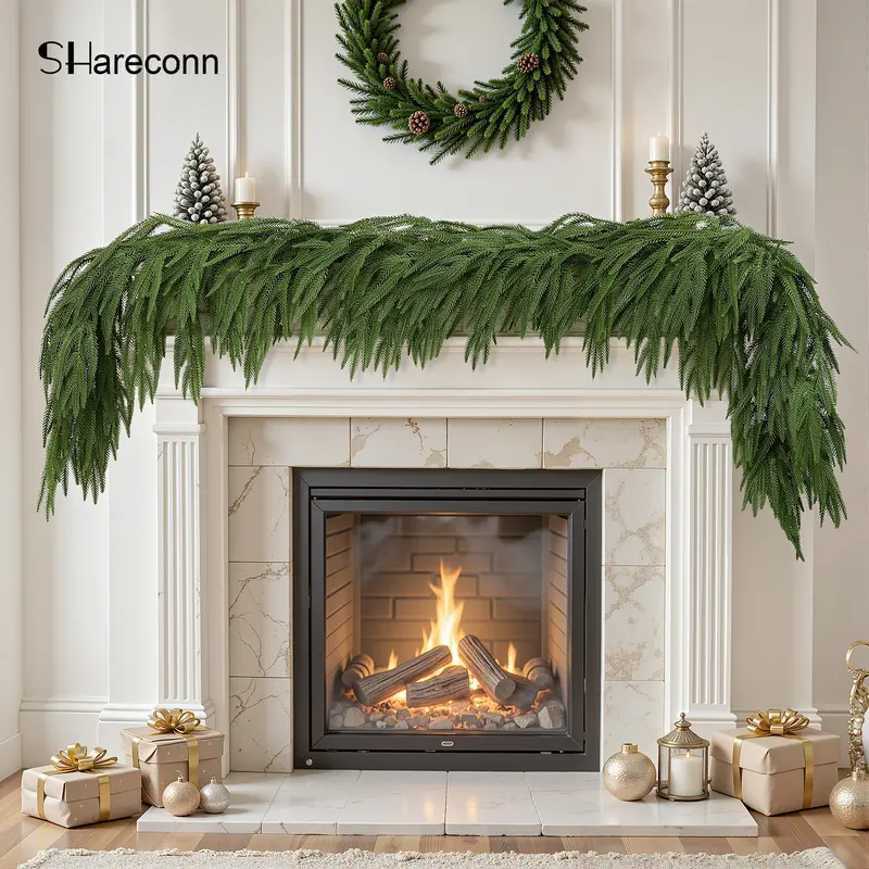 SHareconn 1/2/4/8-Pack 6/9FT Artificial Christmas Garlands, Real Touch Norfolk Garlands - Greenery Christmas Garland for Mantle, Table, Fireplace, Indoor, Outdoor Christmas