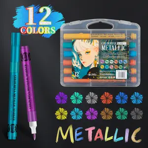 12 Colors Highlighter Metallic Acrylic Hard Tip Marker, DIY Model Hand Painting Graffiti Repair Paint Pens, Water-based Color Paint Marker, Super Gold Marker, Glitter Paint Pens