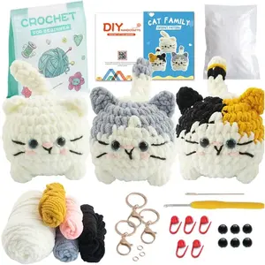 Crochet Kit for Beginners – Knitting Kits Cute Animal Kitten Keychain with Pre-Started Easy Yarn, Step-by-Step Video Tutorials for Adults & Kids DIY Crafts (Kitten)