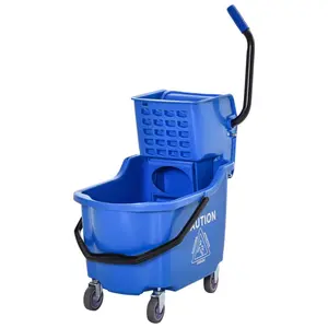 Mop Bucket Cart Side Pressure Wringer Combo Commercial Rectangular Mop Bucket with Wheels 35 Quart