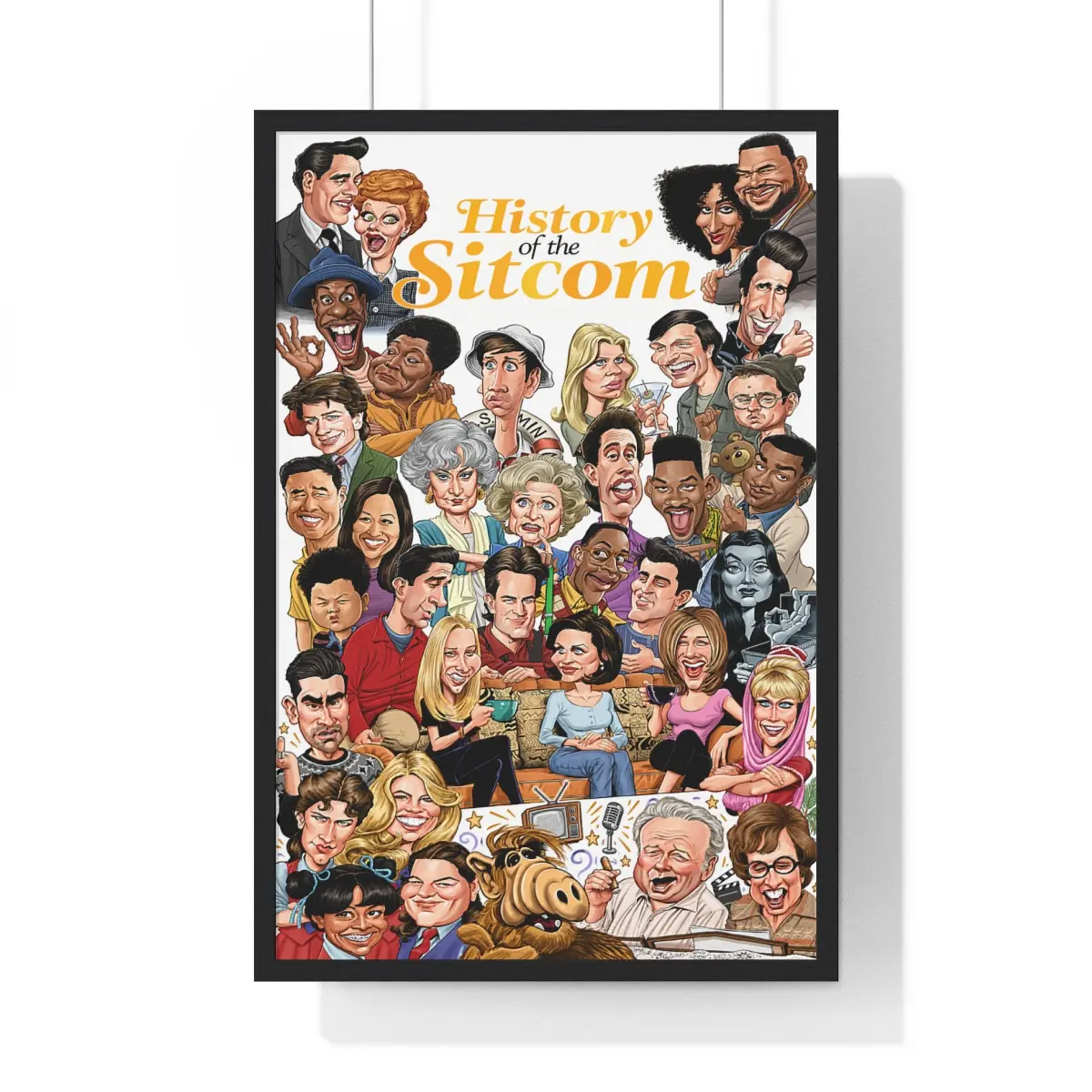 [No Frame] History of the Sitcom Poster, Classic TV Comedy Character Collage Wall Art, Retro Sitcom Fan Print, Television History Decor, Vintage Comedy Show Poster for Bedroom Movie Room