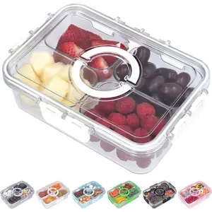 Snackle Box Container with Lid- Travel Charcuterie Box with Handle - Organizer for Candy, Fruit, Nuts, Veggies, Snacks, Beach Essentials, Portable Lunch Box (Clear, Small)
