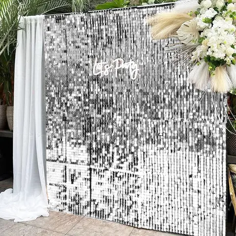 24/30/49pcs Large Shimmer Wall Backdrop Silver Square Glitter Panels DIY Wedding Anniversary Birthday Party Backdrop Decoration Photo Props
