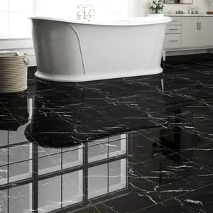 20-Pack Peel and Stick Floor Tiles Vinyl Floor 12 x 12 inch Self Adhesive Waterproof Flooring Planks DIY for Bathroom, Kitchen, Living Room, RV, Cover 20 Sq. Ft, Polish Black Marble