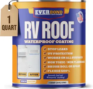 RV Roof Coating - Liquid Rubber RV Roof Sealant for Camper Roofs, Trailers, Motorhomes, and Metal Buildings - Temperature Reducting White -1Quart