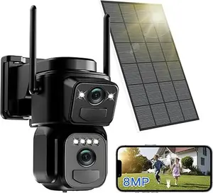 BEENOCAM Outdoor Solar Security Camera, 4K 8MP Battery Powered 2.4GHz Dual Lens WIFI 360° PTZ Camera with Color Night Vision, 2 PIR Motion Detection, Siren, Two-Way Talk, IP66