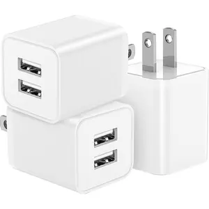3Pack USB Charger Block 5V 2.4A, Fast Charging Supported, Dual A Port Charging Blocks, USB Wall Charger Plug Power Adapter Cube for Apple iPhone 16 15 14 13 12 11 Pro Max/Pro/XR/8/7/6/Plus/X,Android Phones, Devices