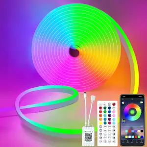 16.4Ft Led Neon Rope Lights Music Sync IP65 Waterproof Flexible Led Rope Lights 44Key Remote/App Control,Outdoor RGB Neon Lights, DIY Wall Decor Led Neon Strip Lights for Bedroom Indoor.