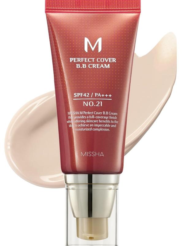 MISSHA M Perfect Cover BB Cream No.21 Light Beige – SPF 42 PA+++ Brightening & Hydrating Korean Foundation Flawless Lightweight