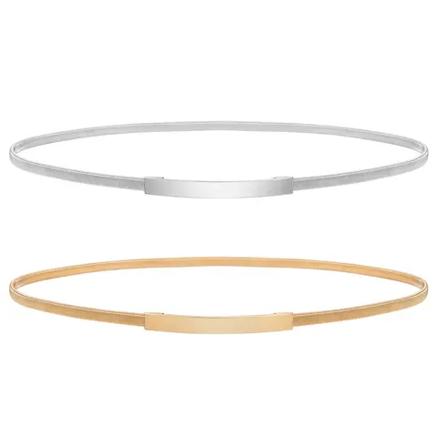 JASGOOD Women Skinny Metal Waist Belt Gold Waistband Elastic Metal Chain Waist Belt for Dress