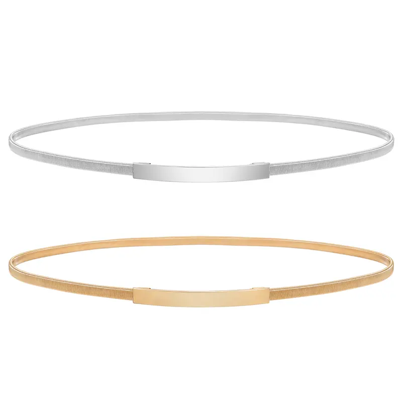JASGOOD Women Skinny Metal Waist Belt Gold Waistband Elastic Metal Chain Waist Belt for Dress