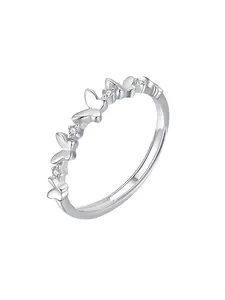 s925 Sterling Silver Minimalist Unique Butterfly Design Open Ring with Zircon Accents for Women, Adjustable Fit Trendy Stackable Ring, Hypoallergenic Material Jewelry, Valentine’s Day Gift, Birthday Gift, Adjustable Rings, Perfect Gift