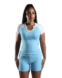 Fold Over Short Set (Light Blue)