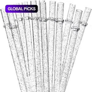 Reusable Drinking Straws with Cleaning Brush, 12-Piece Durable Plastic Colorful Glitter Drinking Straws, Drinking Supplies for Home Kitchen, Party, Picnic and Outdoor Use #GLOBAL PICKS