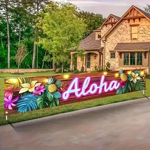 Colorful Hawaiian Luau Banner Polyester Tropical Beach Decor, Aloha Summer Hanging Flag for Indoor Outdoor Party Backdrop Garden Yard Sign