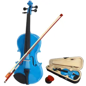 New 4/4 Acoustic fine Violin Case Bow Rosin Dark Blue Kit Musical Gifts for Festivals or Birthdays Beginners Adults Teens with Accessories Full Size Realistic Toddler Toy viola shop Handcrafted Solid Wood Set Beginner Violin with Accessories
