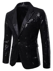 Men's Glitter Contrast Sequins Button Blazer, Slim Fit Long Sleeve Suit Jacket for Party, Formal Occasions, Men's Clothing for All Seasons, Menswear