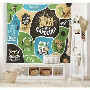 2D Flat, 1pc 2D Print Lunarable Saying Tapestry, Capoeira Culture Brazilian Motifs Active Life Dance Words Composition, High-Quality Durable Elegant Soft Decorative Indoor Home Perfect for Fabric Wall Hanging Decor for Bedroom Living Room Dorm, 40x60