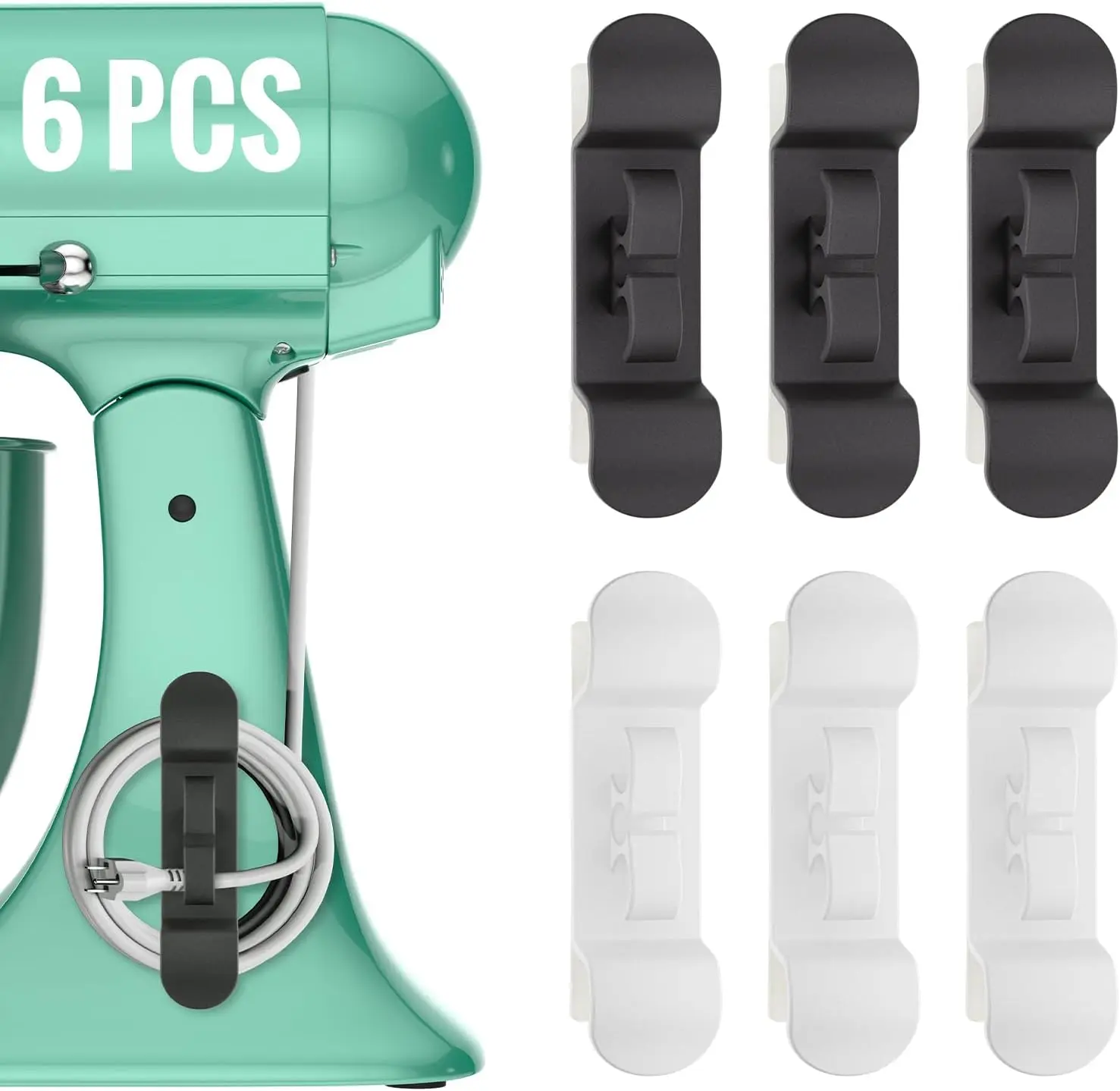6PCS Cord Organizer for Appliances, Upgraded Kitchen Appliance Cord Wrap, Cord Holder Stick on Pressure Cooker, Coffee Maker, Air Fryer and Blender(3 Black + 3 White)