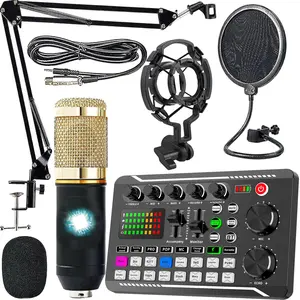 Podcast Equipment Set with Live Sound Card and Dj Mixer Effect, Ideal for Streaming Media and Gaming, USB Microphone Kit for PC and Live Streaming, Podcast Studio Equipment