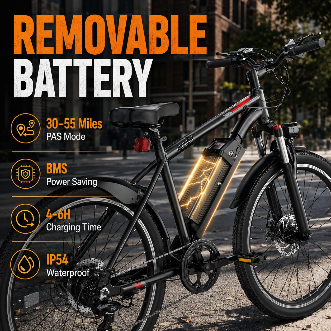 Urban City Commuter Ebike for Adults - 350W Motor, 22MPH Top Speed, 30-55 mi Range, Removable Battery, 7-Speed, All-Terrain for Commuting, Removable Battery Ebike