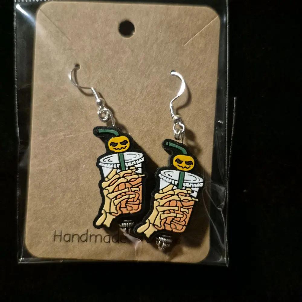 Handmade Earrings - Unique Design with Pumpkin and Cup Motif - Product Title