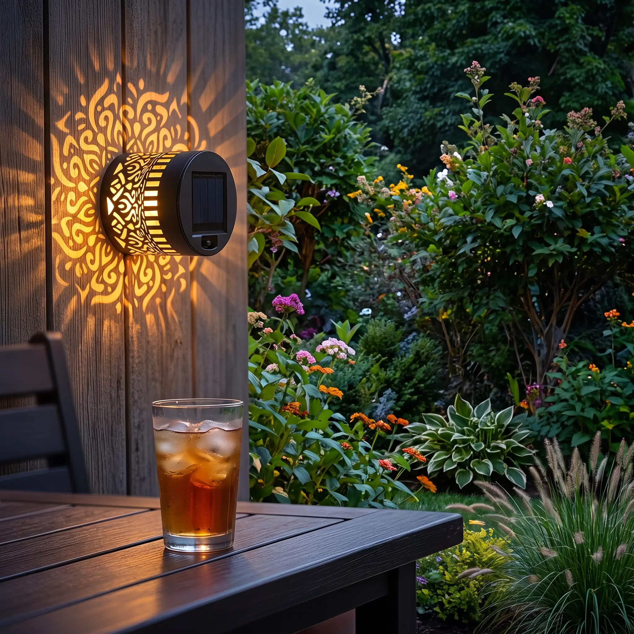 1-Pack Solar Mandala Projector Outdoor Wall Lights - Sturdy Metal Waterproof Garden Light with 7-Color Changing, All Seasons Durability for Deck, Patio Festive Decorative Touch, Multicolor, Unique Decorative Touch