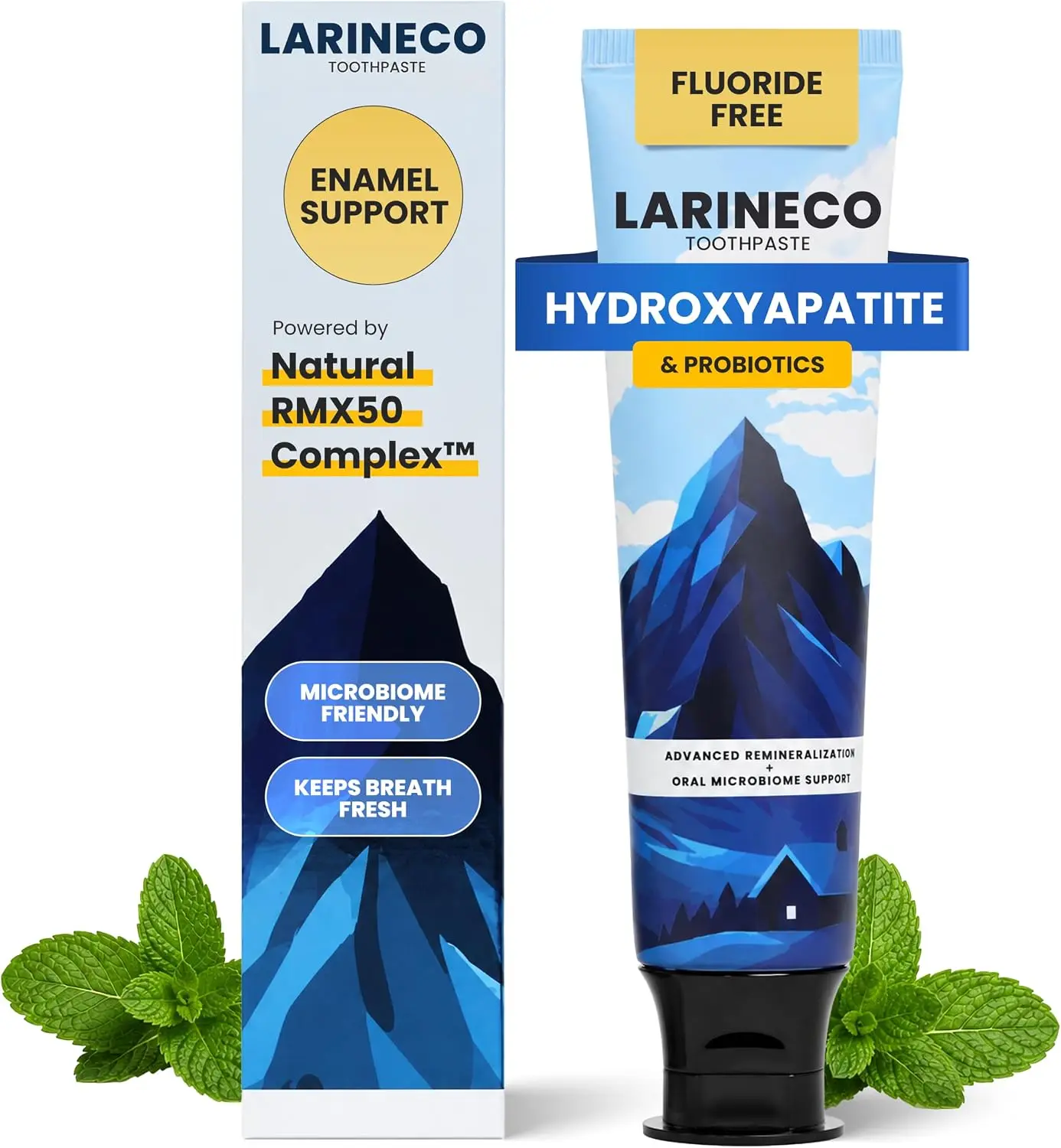 Larineco Nano Hydroxyapatite Toothpaste - Hydroxyapatite Remineralizing Toothpaste, Sulfate Free, Fluoride Enamel Support, Chamomile Myrrh Gum Care, Gentle Whitening, Sensitive Teeth, Mint, 4 fl oz